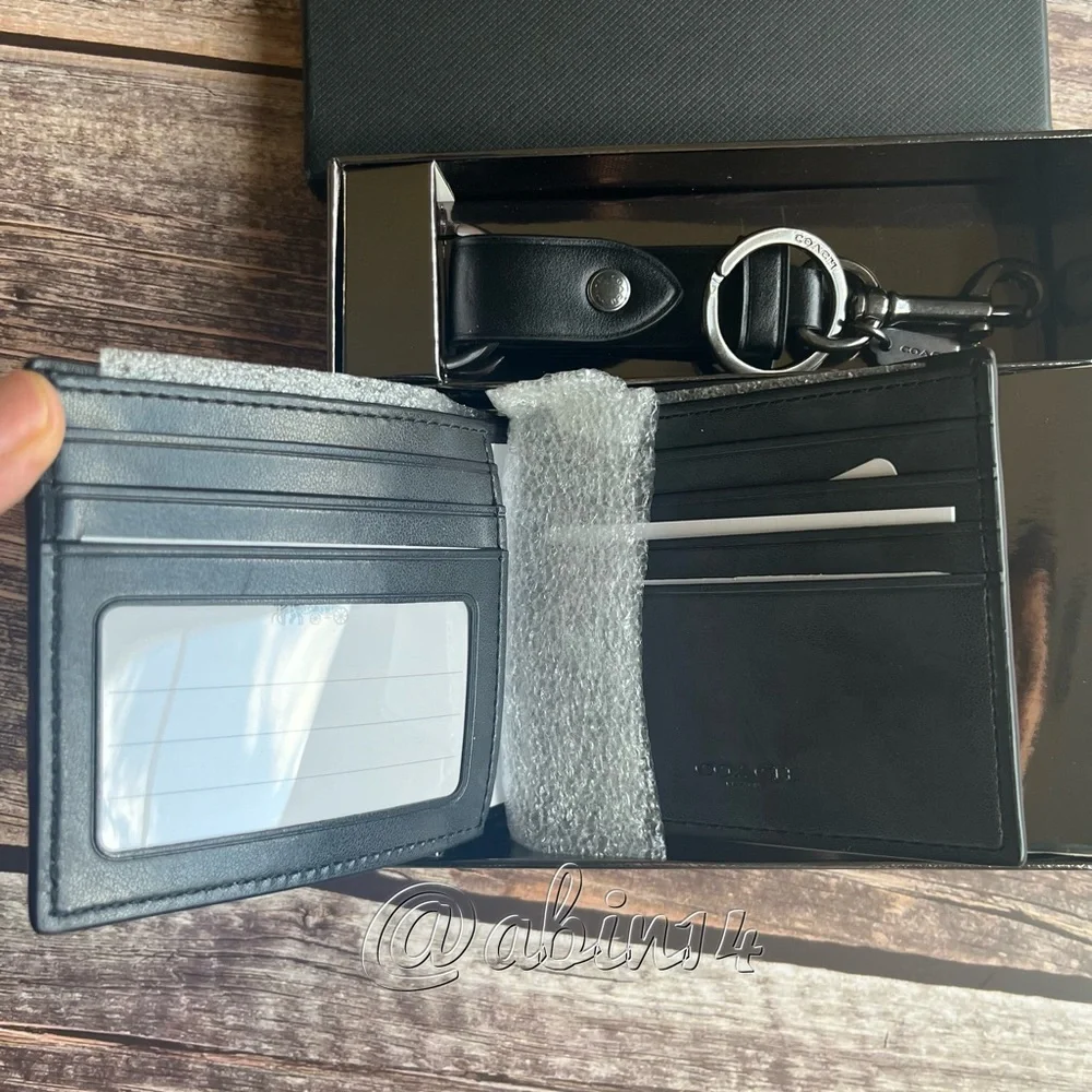 NWT Coach Signature Brown and Red Wallet and Keychain Set in Gift Box